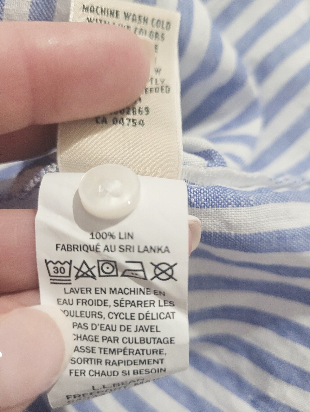 L.L.Bean 100% Linen Woman Tunic Top Medium Blue White Stripe Split Neck Shirt - Picture 9 of 13